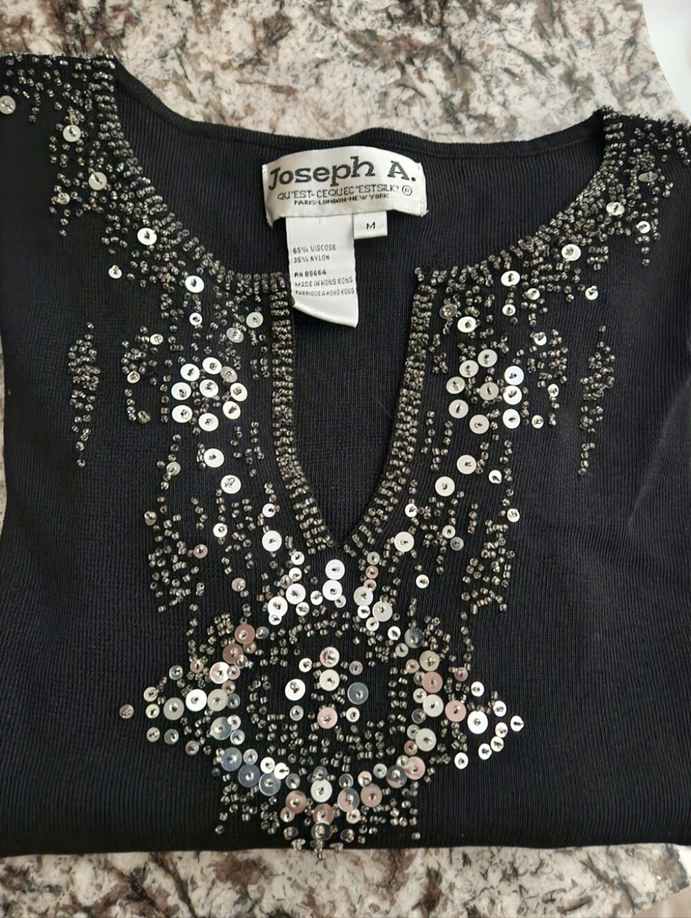 Joseph Embellished Black V-Neck Sweater Top Size Medium